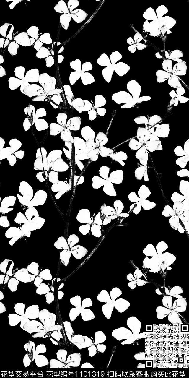 数码华亿平台黑白华亿平台花卉数码印花华亿平台下载（图片编号: 1101319） - 瓦栏（Walan）
