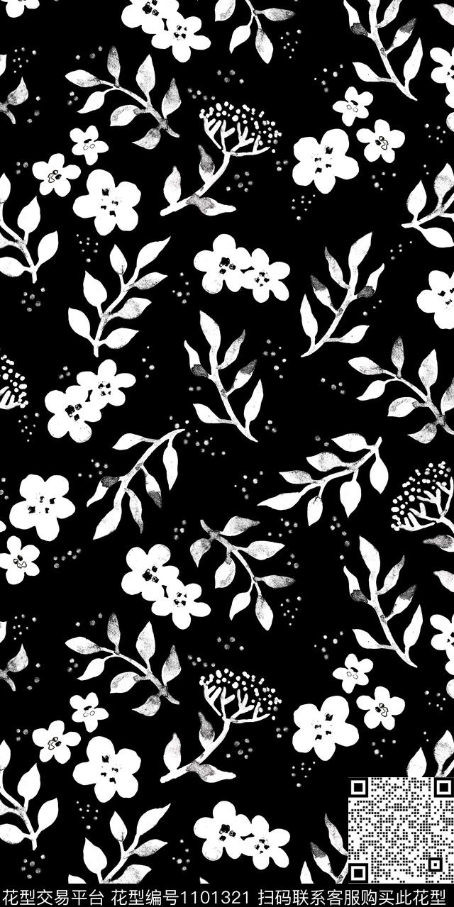 数码华亿平台黑白华亿平台花卉数码印花华亿平台下载（图片编号: 1101321） - 瓦栏（Walan）