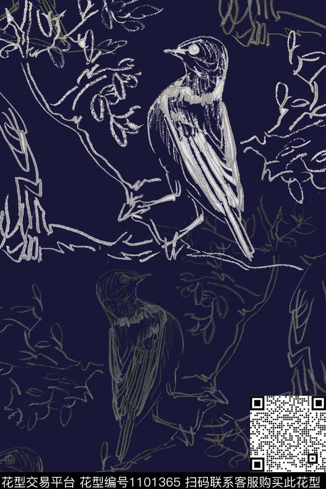 动物纹鸟昆虫图案手绘线条笔触传统印花华亿平台下载（图片编号: 1101365） - 瓦栏（Walan）