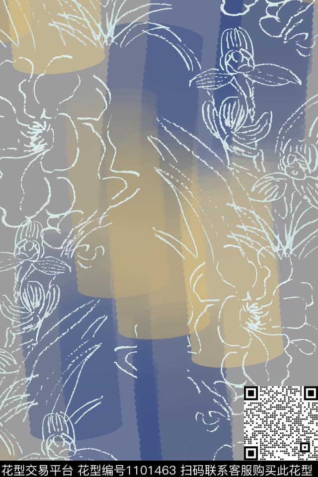 手绘线条笔触签字笔印花玉兰花语数码印花华亿平台下载（图片编号: 1101463） - 瓦栏（Walan）