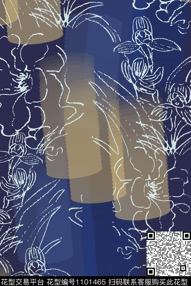 手绘线条笔触签字笔印花玉兰花语数码印花华亿平台下载（图片编号: 1101465） - 瓦栏（Walan）