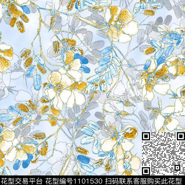 花卉绿植树叶小碎花数码印花华亿平台下载（图片编号: 1101530） - 瓦栏（Walan）