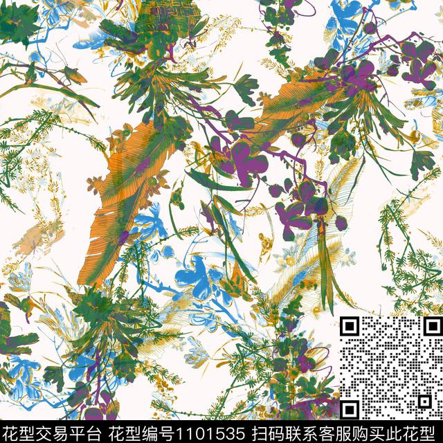 水彩花卉花卉绿植树叶数码印花华亿平台下载（图片编号: 1101535） - 瓦栏（Walan）