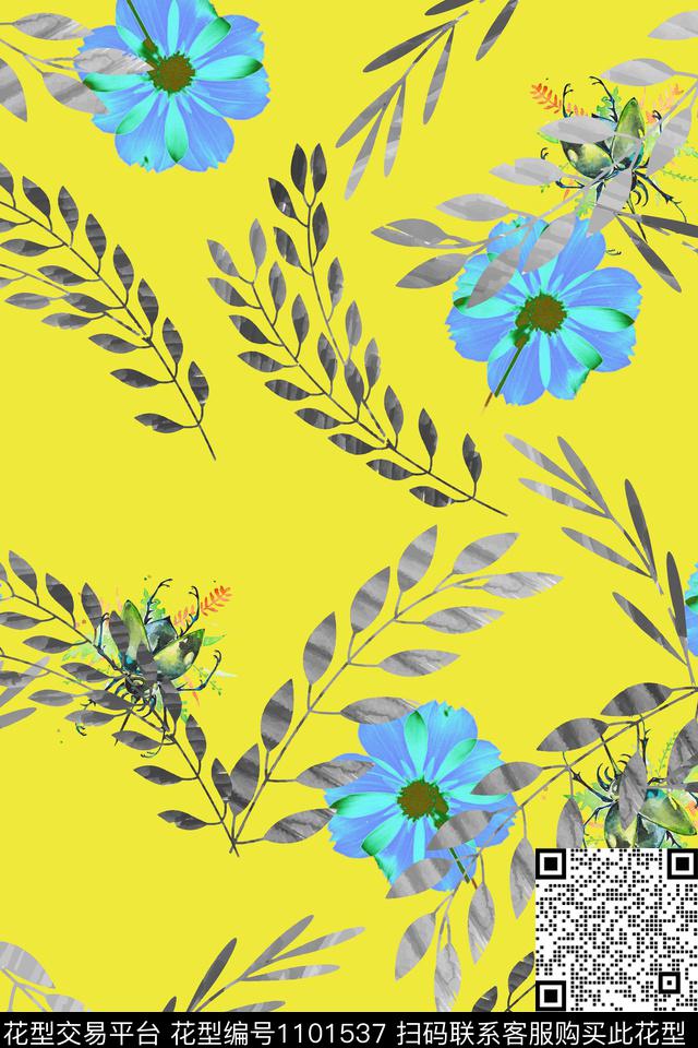数码华亿平台绿植树叶彩底花卉数码印花华亿平台下载（图片编号: 1101537） - 瓦栏（Walan）
