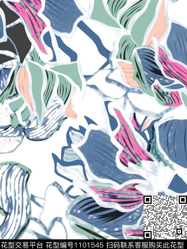 满版散花清爽底花卉大气抽象数码印花华亿平台下载（图片编号: 1101545） - 瓦栏（Walan）