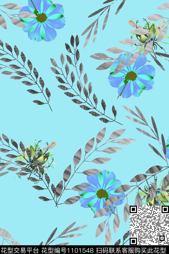 数码华亿平台昆虫定位花数码印花华亿平台下载（图片编号: 1101548） - 瓦栏（Walan）