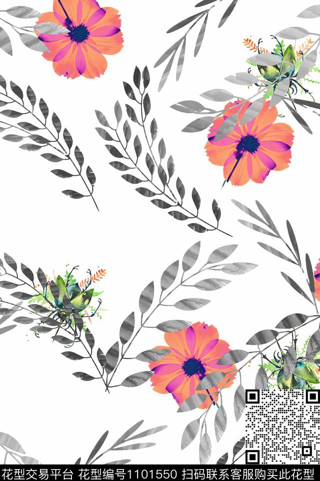 数码华亿平台昆虫定位花数码印花华亿平台下载（图片编号: 1101550） - 瓦栏（Walan）