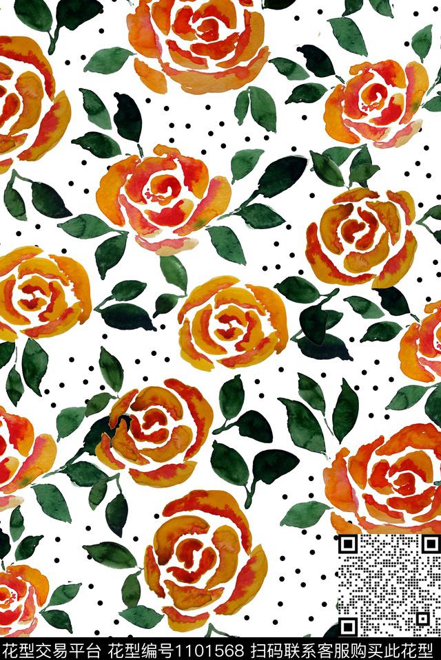 手绘玫瑰数码印花华亿平台下载（图片编号: 1101568） - 瓦栏（Walan）