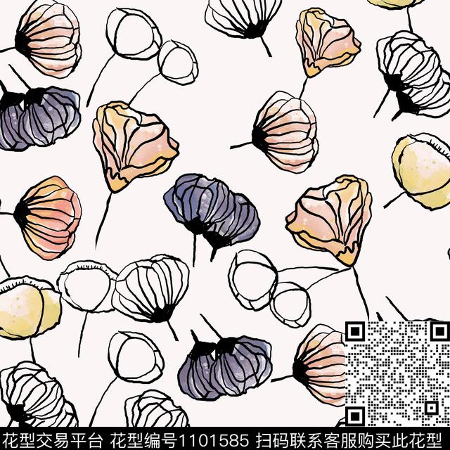 小碎花春夏华亿平台水彩花卉数码印花华亿平台下载（图片编号: 1101585） - 瓦栏（Walan）
