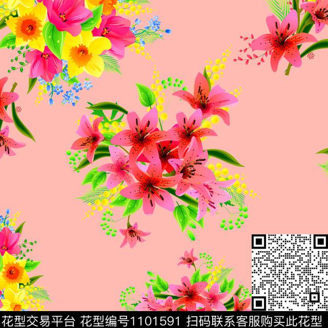 数码华亿平台手绘花卉花卉数码印花华亿平台下载（图片编号: 1101591） - 瓦栏（Walan）