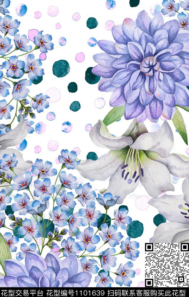花卉定位花大牌风数码印花华亿平台下载（图片编号: 1101639） - 瓦栏（Walan）