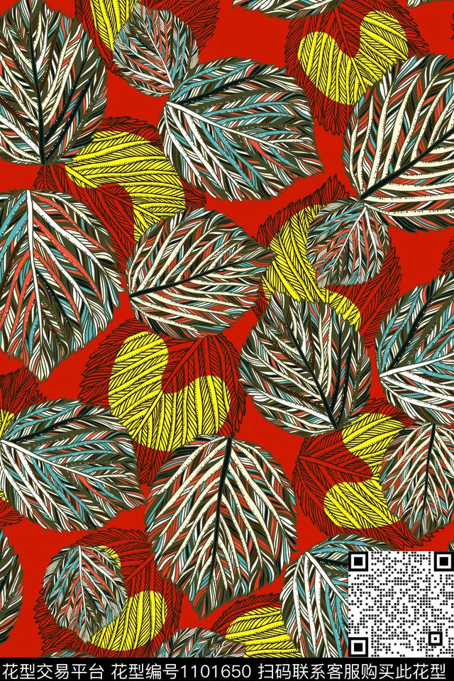 植物抽象绿植树叶数码印花华亿平台下载（图片编号: 1101650） - 瓦栏（Walan）