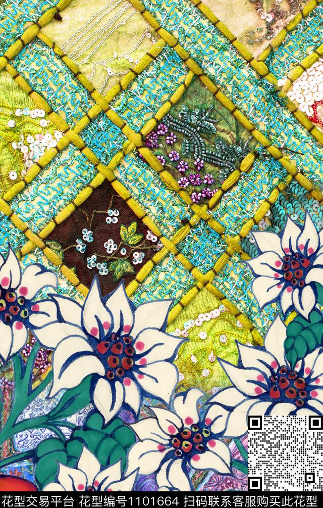 花卉定位花复古数码印花华亿平台下载（图片编号: 1101664） - 瓦栏（Walan）