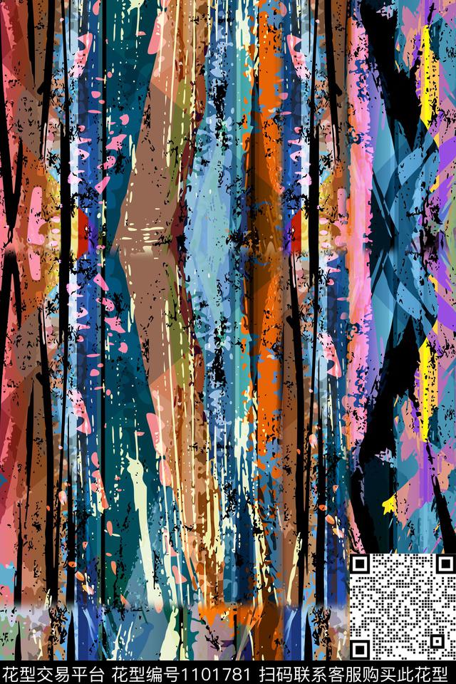 线条抽象几何数码印花华亿平台下载（图片编号: 1101781） - 瓦栏（Walan）