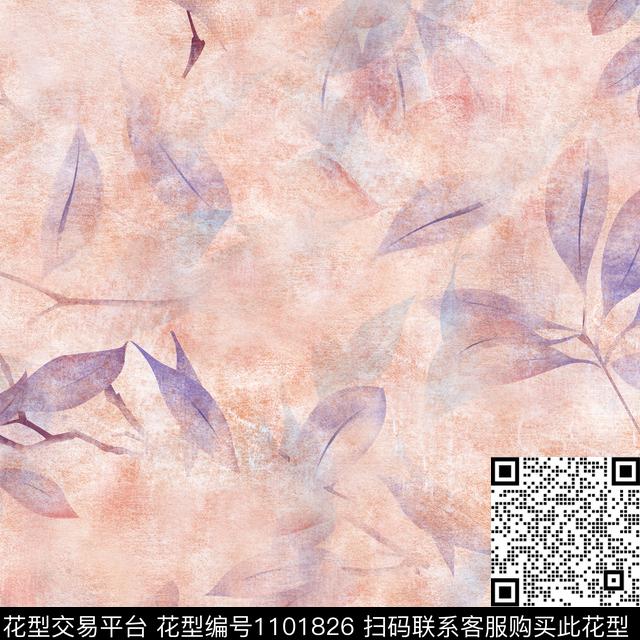手绘花卉绿植树叶炫彩数码印花华亿平台下载（图片编号: 1101826） - 瓦栏（Walan）