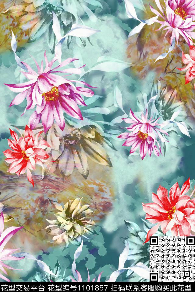 数码华亿平台花卉大牌风数码印花华亿平台下载（图片编号: 1101857） - 瓦栏（Walan）