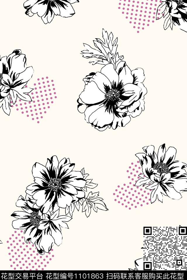 手绘花卉花卉大牌风数码印花华亿平台下载（图片编号: 1101863） - 瓦栏（Walan）