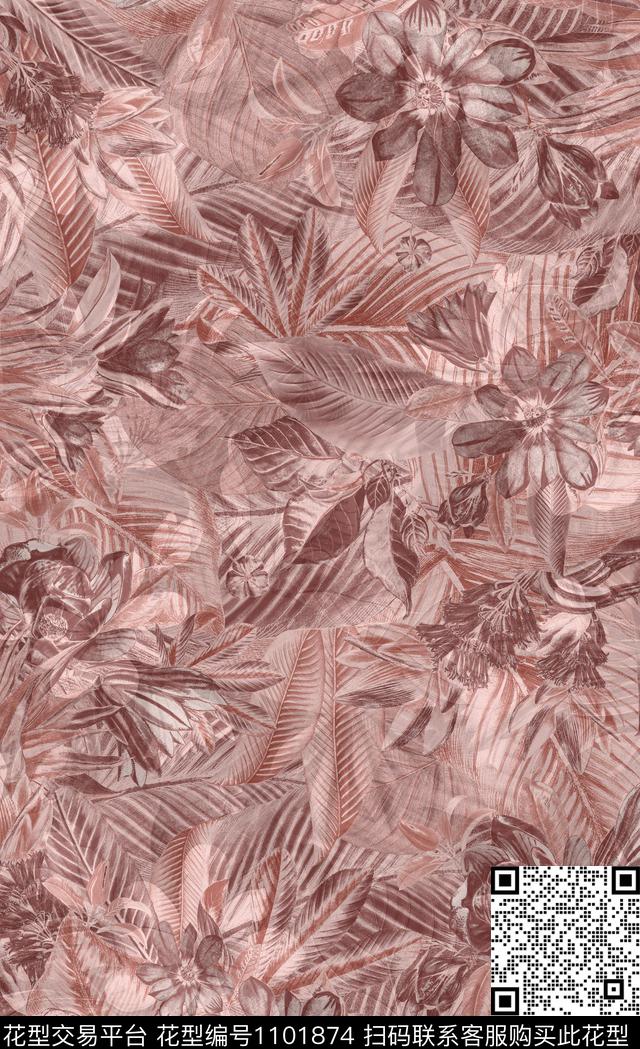 植物花卉绿植树叶数码印花华亿平台下载（图片编号: 1101874） - 瓦栏（Walan）