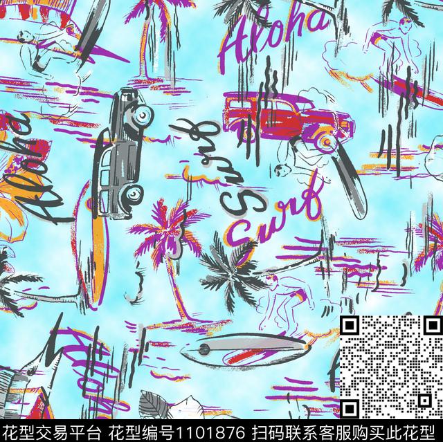 字母卡通汽车数码印花华亿平台下载（图片编号: 1101876） - 瓦栏（Walan）