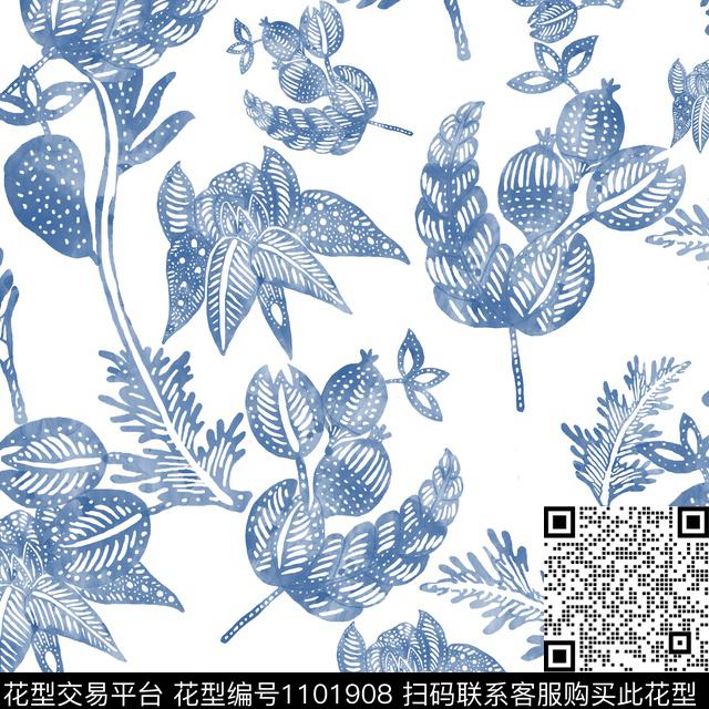 春夏华亿平台手绘花卉清爽底花卉数码印花华亿平台下载（图片编号: 1101908） - 瓦栏（Walan）