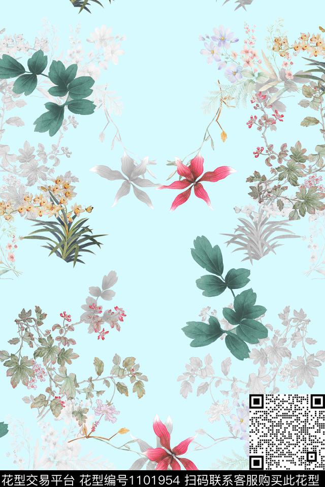 数码华亿平台花卉满版散花数码印花华亿平台下载（图片编号: 1101954） - 瓦栏（Walan）