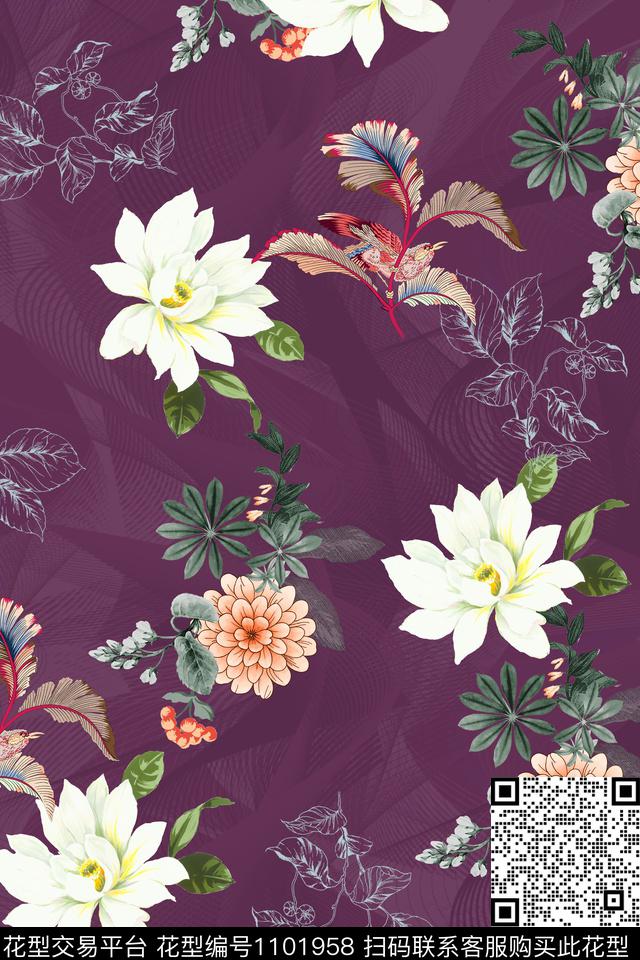 数码华亿平台花卉满版散花数码印花华亿平台下载（图片编号: 1101958） - 瓦栏（Walan）