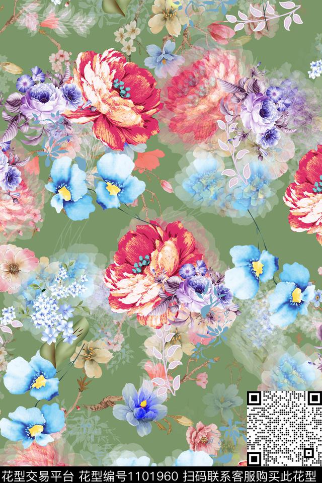数码华亿平台花卉满版散花数码印花华亿平台下载（图片编号: 1101960） - 瓦栏（Walan）