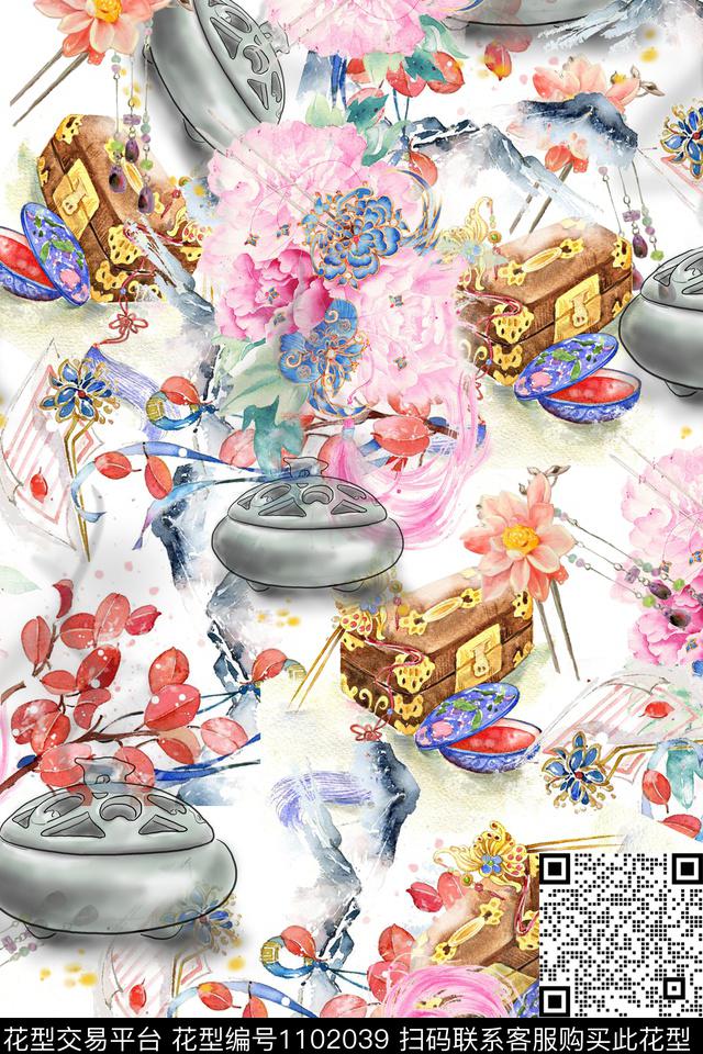 花卉女装复古传统印花华亿平台下载（图片编号: 1102039） - 瓦栏（Walan）