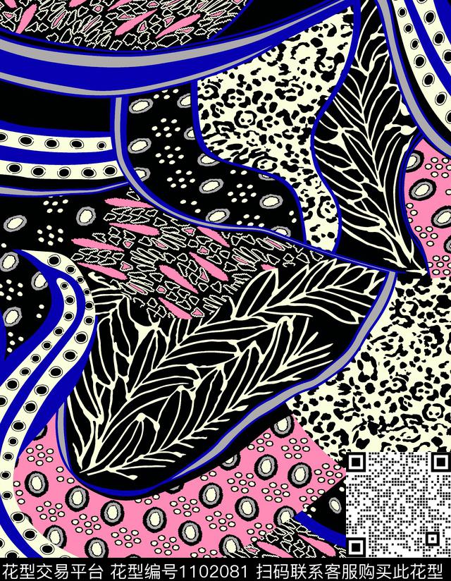 花卉大牌风几何花卉传统印花华亿平台下载（图片编号: 1102081） - 瓦栏（Walan）