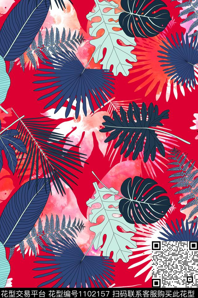 绿植树叶热带华亿平台海滩风传统印花华亿平台下载（图片编号: 1102157） - 瓦栏（Walan）