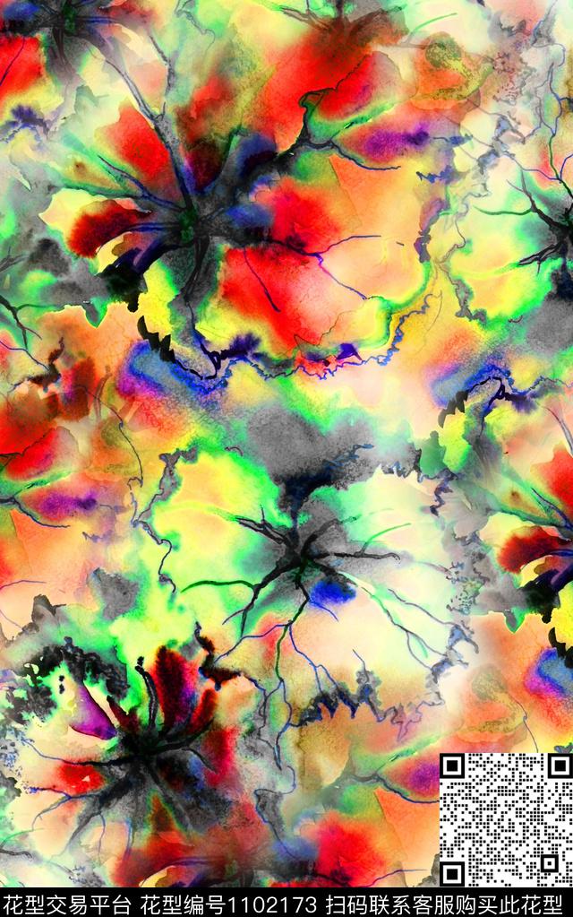 线条抽象笔触数码印花华亿平台下载（图片编号: 1102173） - 瓦栏（Walan）