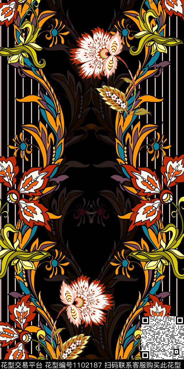 条纹植物矢量数码印花华亿平台下载（图片编号: 1102187） - 瓦栏（Walan）