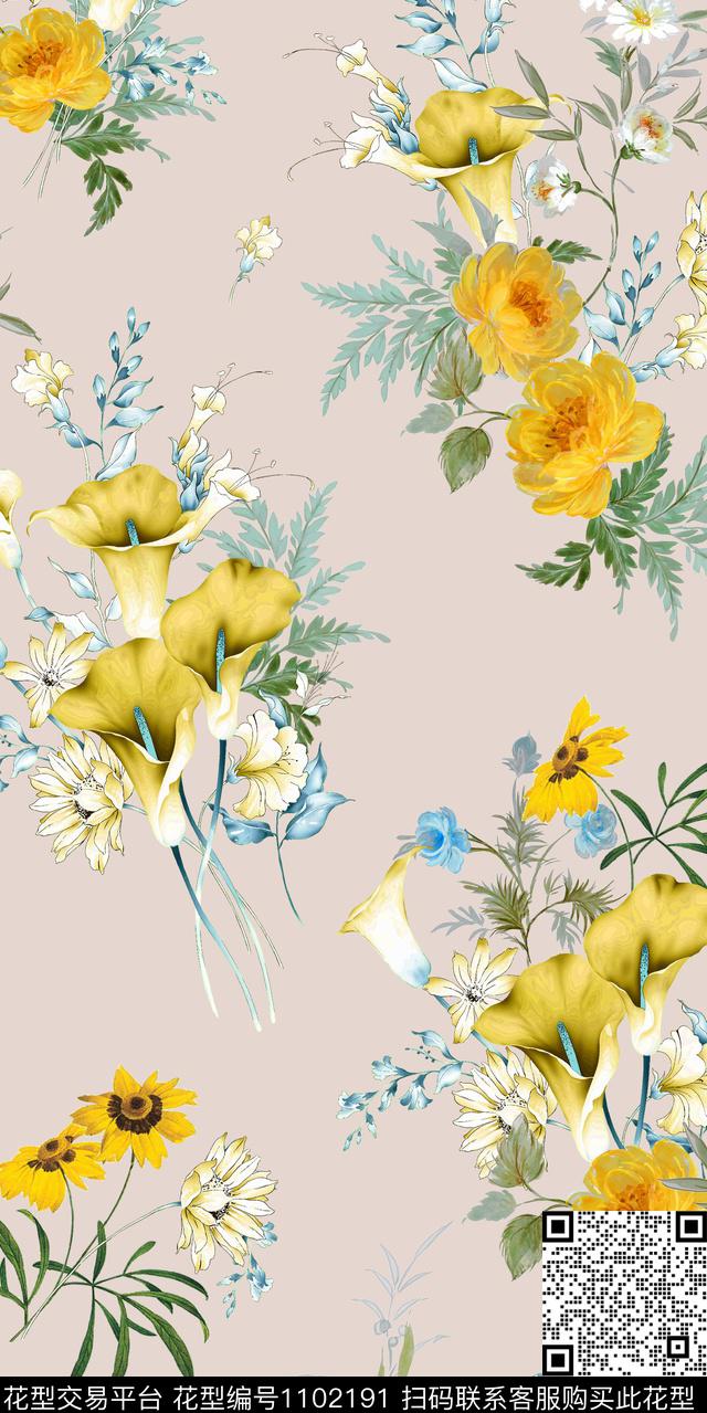 花卉欧美满版散花数码印花华亿平台下载（图片编号: 1102191） - 瓦栏（Walan）