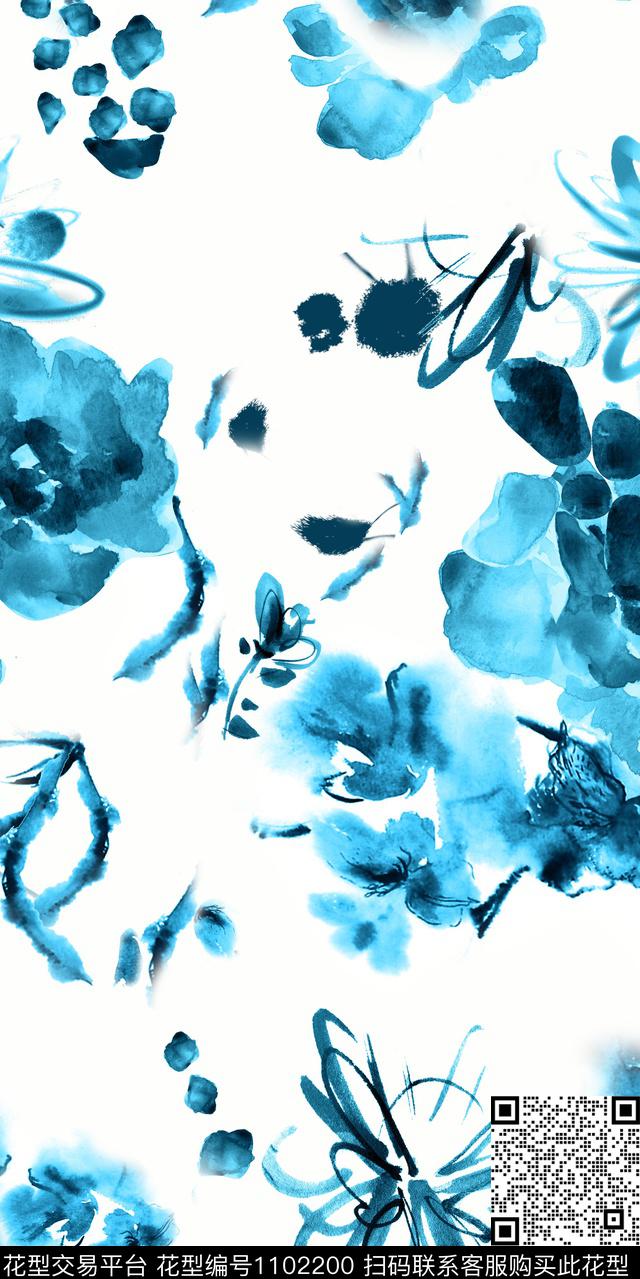 花卉水彩花卉水墨风数码印花华亿平台下载（图片编号: 1102200） - 瓦栏（Walan）