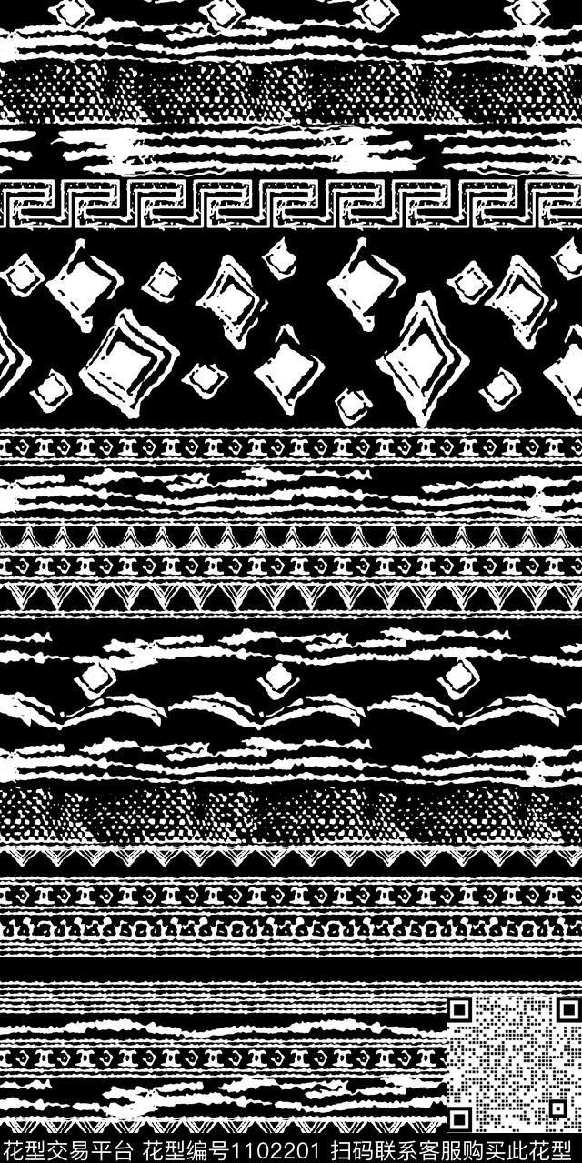 黑白条纹线条画几何传统印花华亿平台下载（图片编号: 1102201） - 瓦栏（Walan）