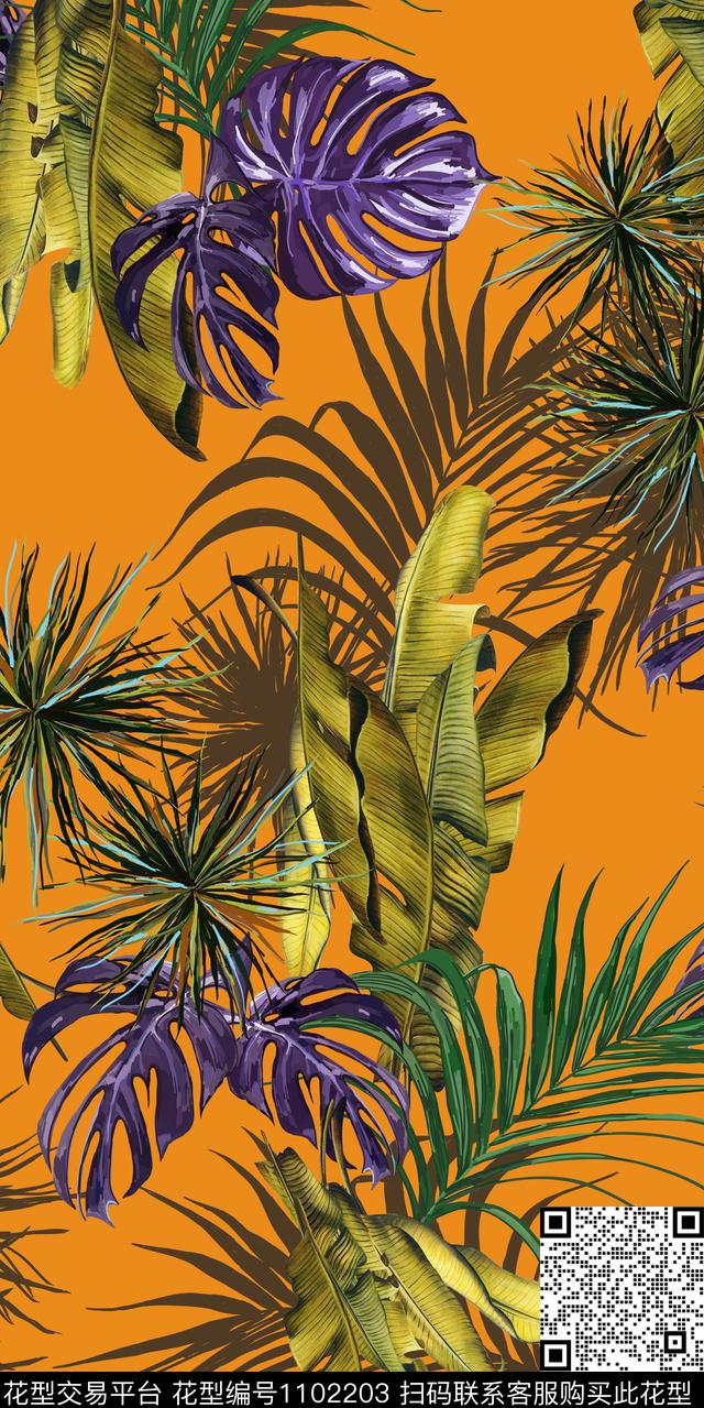 热带华亿平台绿植树叶棕榈树数码印花华亿平台下载（图片编号: 1102203） - 瓦栏（Walan）