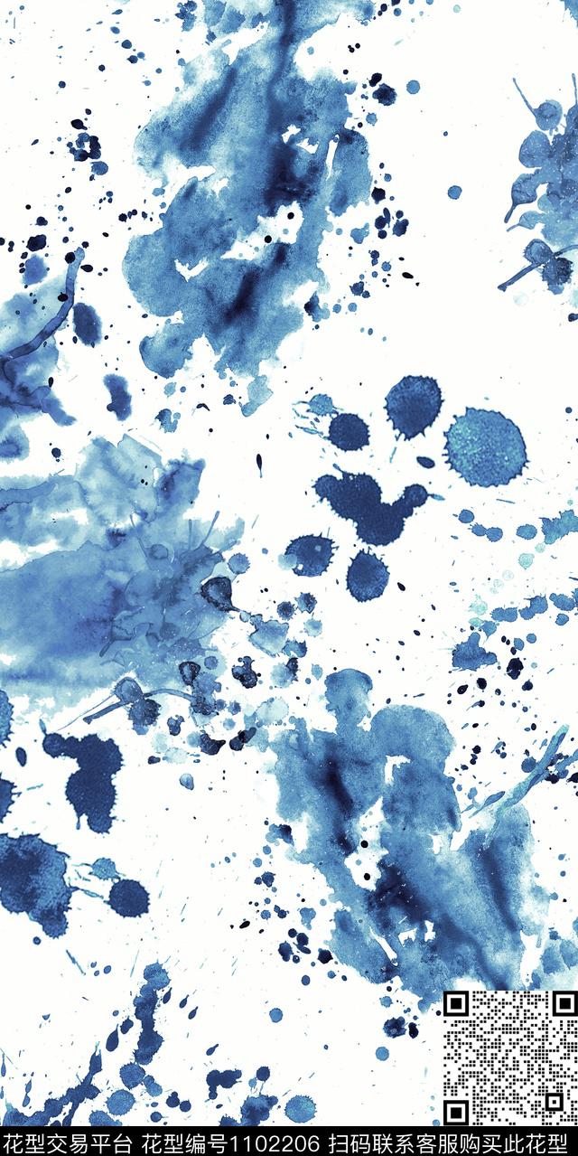 水彩花卉喷绘水墨风数码印花华亿平台下载（图片编号: 1102206） - 瓦栏（Walan）