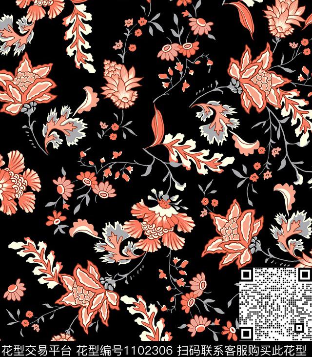 花卉复古民族风数码印花华亿平台下载（图片编号: 1102306） - 瓦栏（Walan）