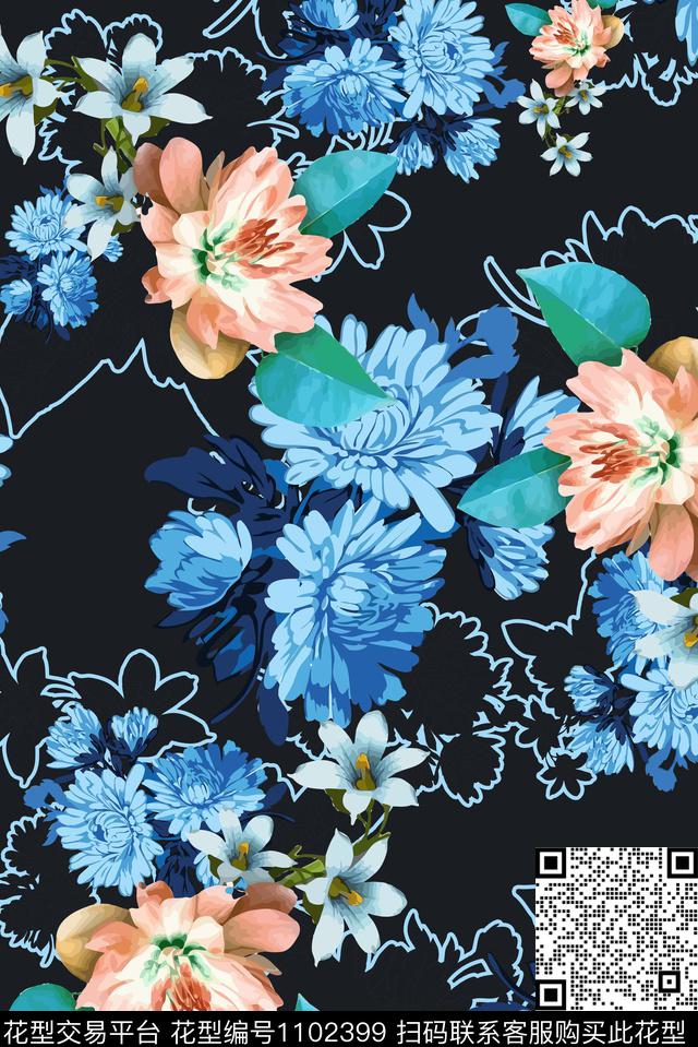 数码华亿平台花卉大牌风数码印花华亿平台下载（图片编号: 1102399） - 瓦栏（Walan）