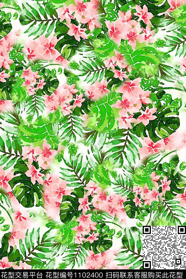 数码华亿平台花卉绿植树叶数码印花华亿平台下载（图片编号: 1102400） - 瓦栏（Walan）