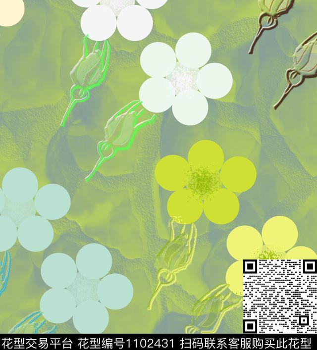 创意抽象花卉数码印花华亿平台下载（图片编号: 1102431） - 瓦栏（Walan）
