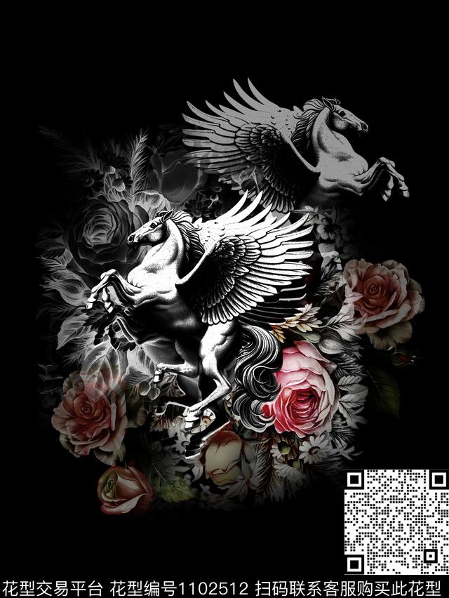 男T飞马暗黑花数码印花华亿平台下载（图片编号: 1102512） - 瓦栏（Walan）