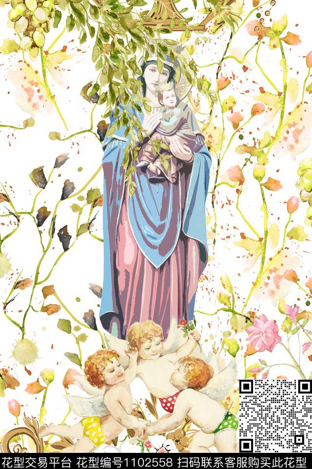 欧式定位花花卉宗教数码印花华亿平台下载（图片编号: 1102558） - 瓦栏（Walan）