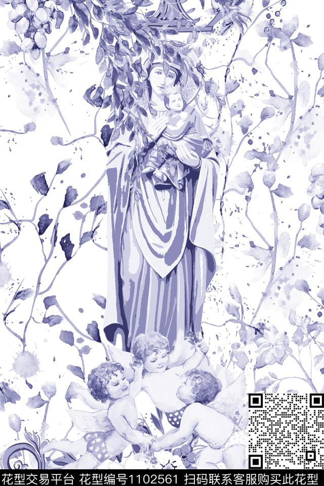 欧式定位花花卉宗教数码印花华亿平台下载（图片编号: 1102561） - 瓦栏（Walan）
