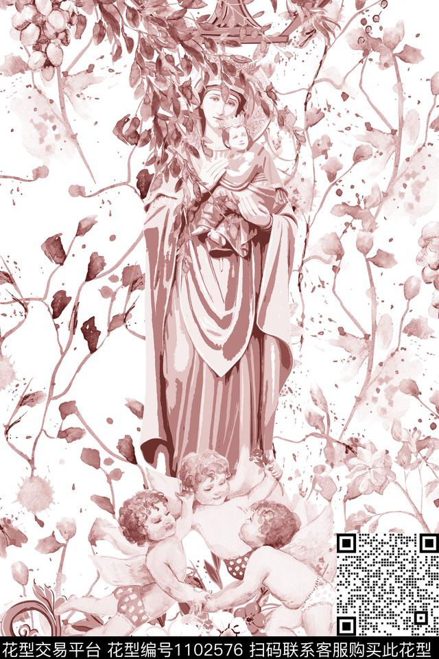 欧式定位花花卉宗教数码印花华亿平台下载（图片编号: 1102576） - 瓦栏（Walan）
