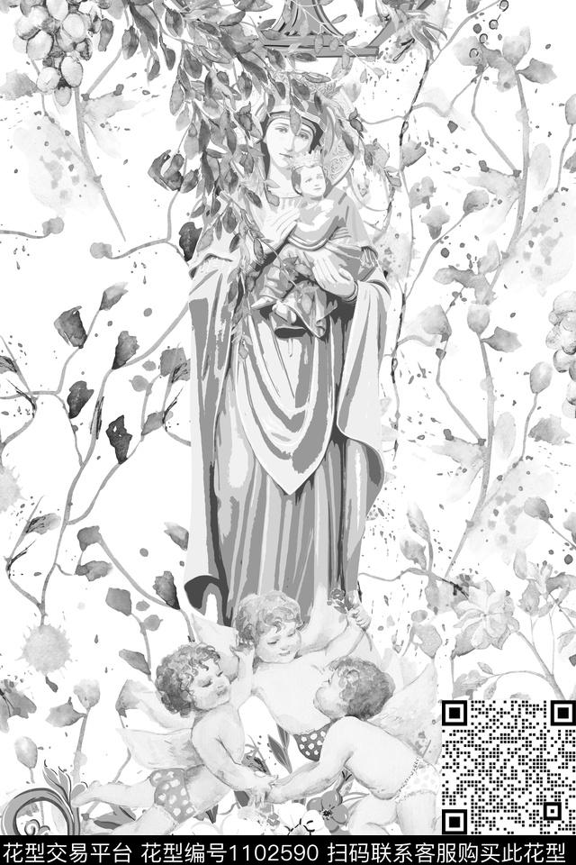 欧式定位花花卉宗教数码印花华亿平台下载（图片编号: 1102590） - 瓦栏（Walan）