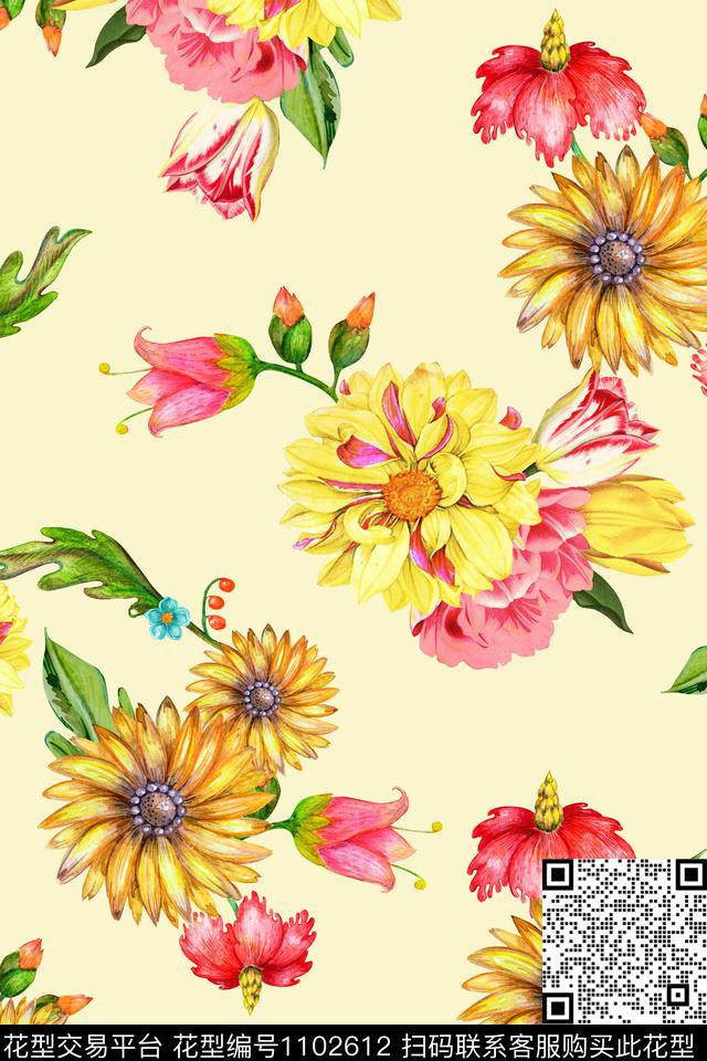 植物水彩花卉手绘花卉数码印花华亿平台下载（图片编号: 1102612） - 瓦栏（Walan）