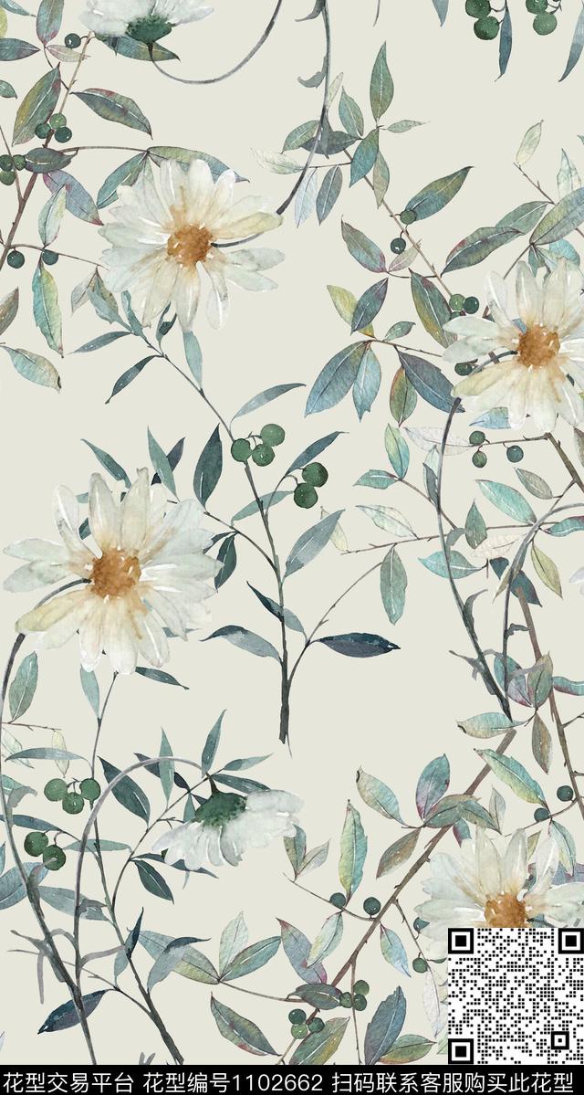 植物中国风真丝数码印花华亿平台下载（图片编号: 1102662） - 瓦栏（Walan）