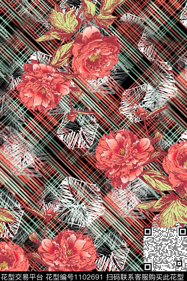 条纹休闲花卉数码印花华亿平台下载（图片编号: 1102691） - 瓦栏（Walan）