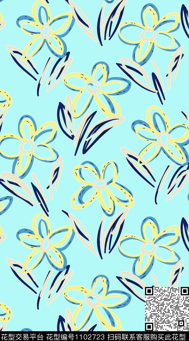 清爽底花卉清爽几何春秋华亿平台数码印花华亿平台下载（图片编号: 1102723） - 瓦栏（Walan）